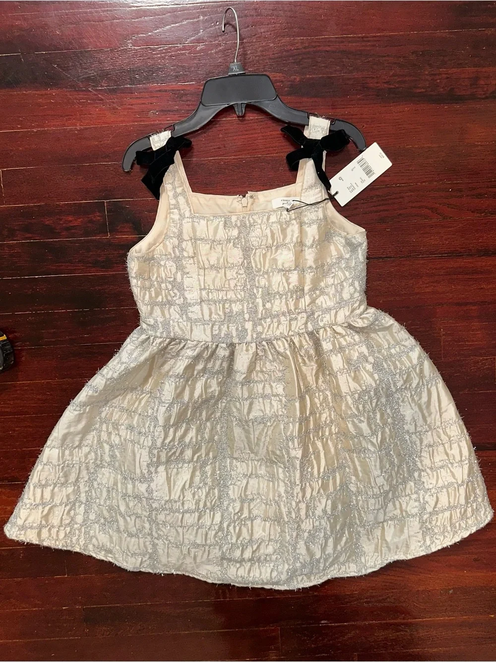 a Loves a Girls Cream Metallic Patterned Tie-Shoulder Party Dress Size XL